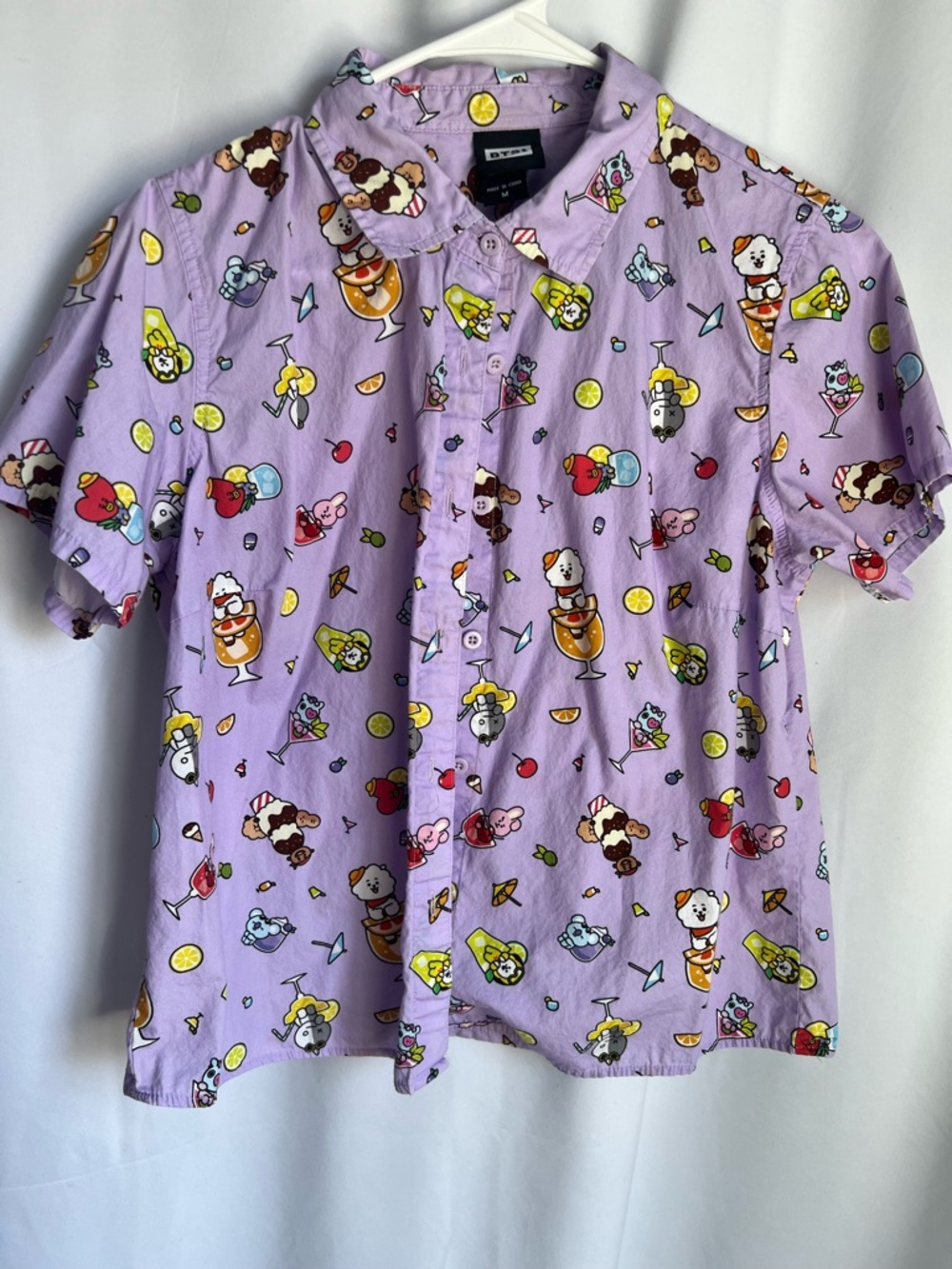 Hot Topic Bt21 Tropical Cropped Button Up